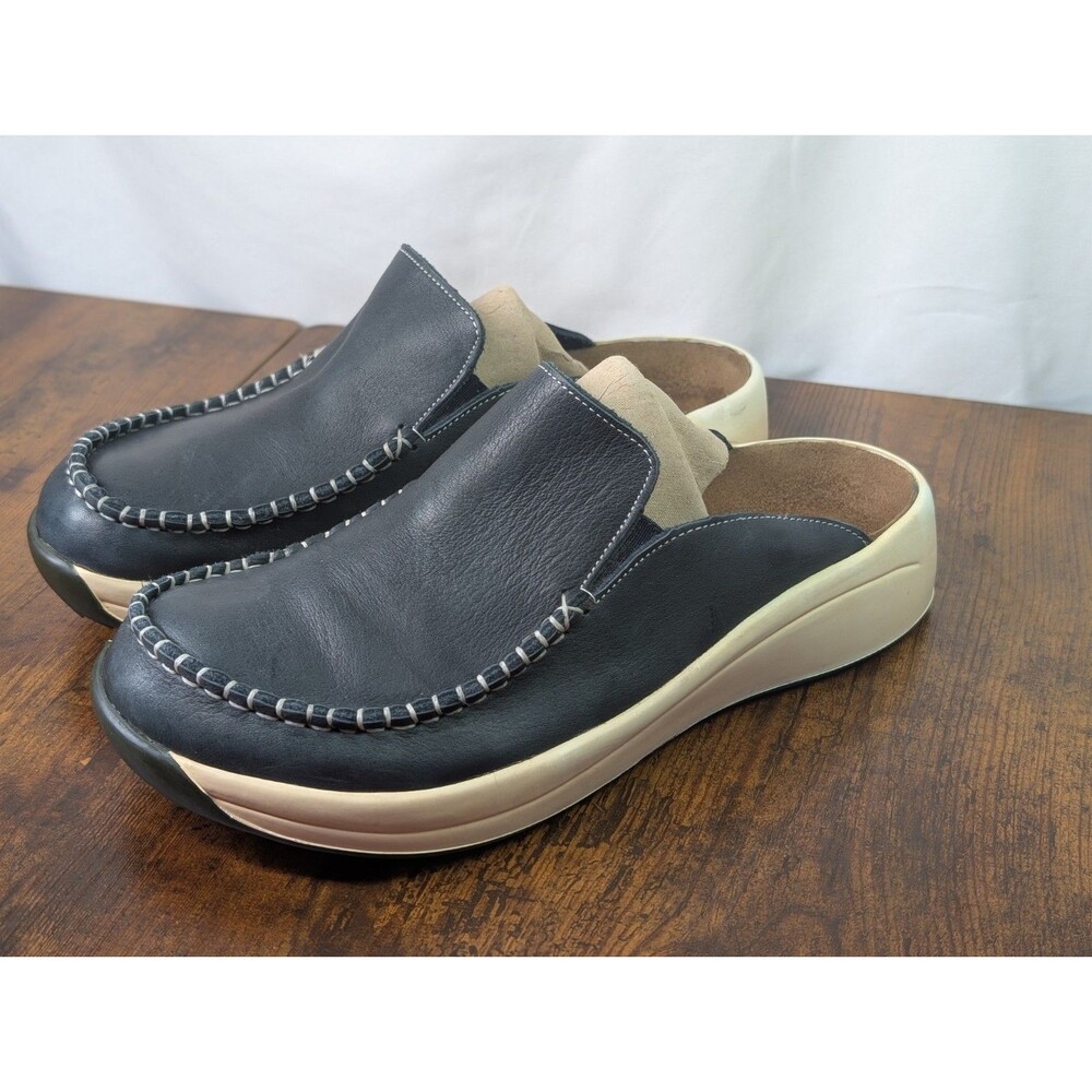 Birkenstock Black Leather Slip-On Clog with Cream Platform Sole